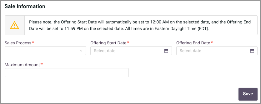 Blank Sale Information portion