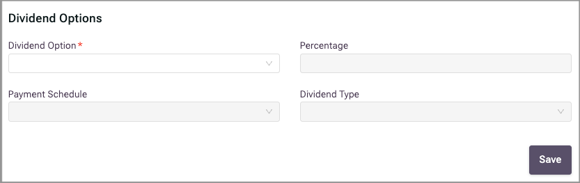 Dividend Options portion of the Offering Settings form