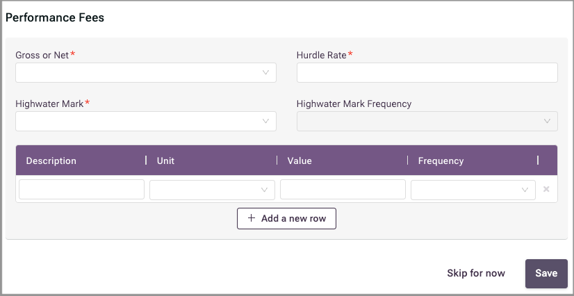 Blank Performance Fees portion of the Offering Terms form
